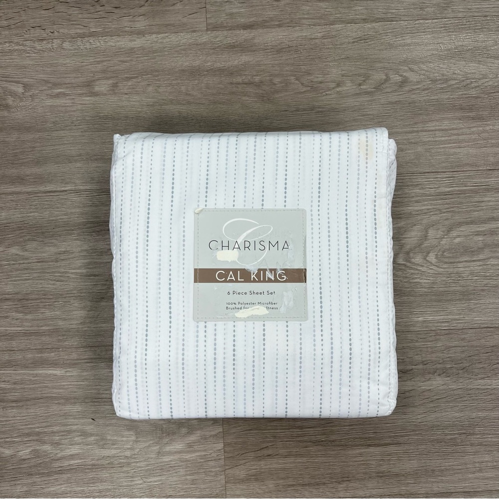 Charisma Cal King Sheet Set 6pc Blue and White Striped